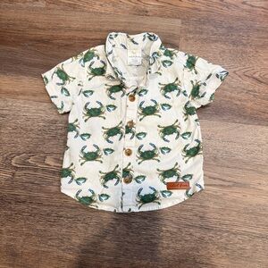 Velvet Fawn Crab Print Button Down Shirt, 18-24m